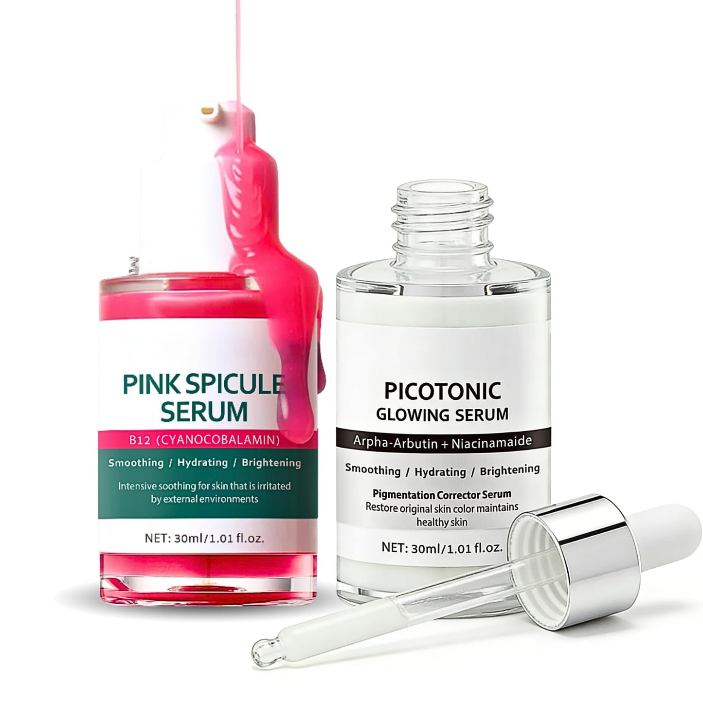 Pink Spicule Serum + Picotonic Shot Ampoule + Peel Shot Exfoliant Rice Ampoule, Rice Exfoliator for Face Pore Refining, Picotonic Glow Serum for Pigmentation & Dark Spot, Glass Skin, 3PCS