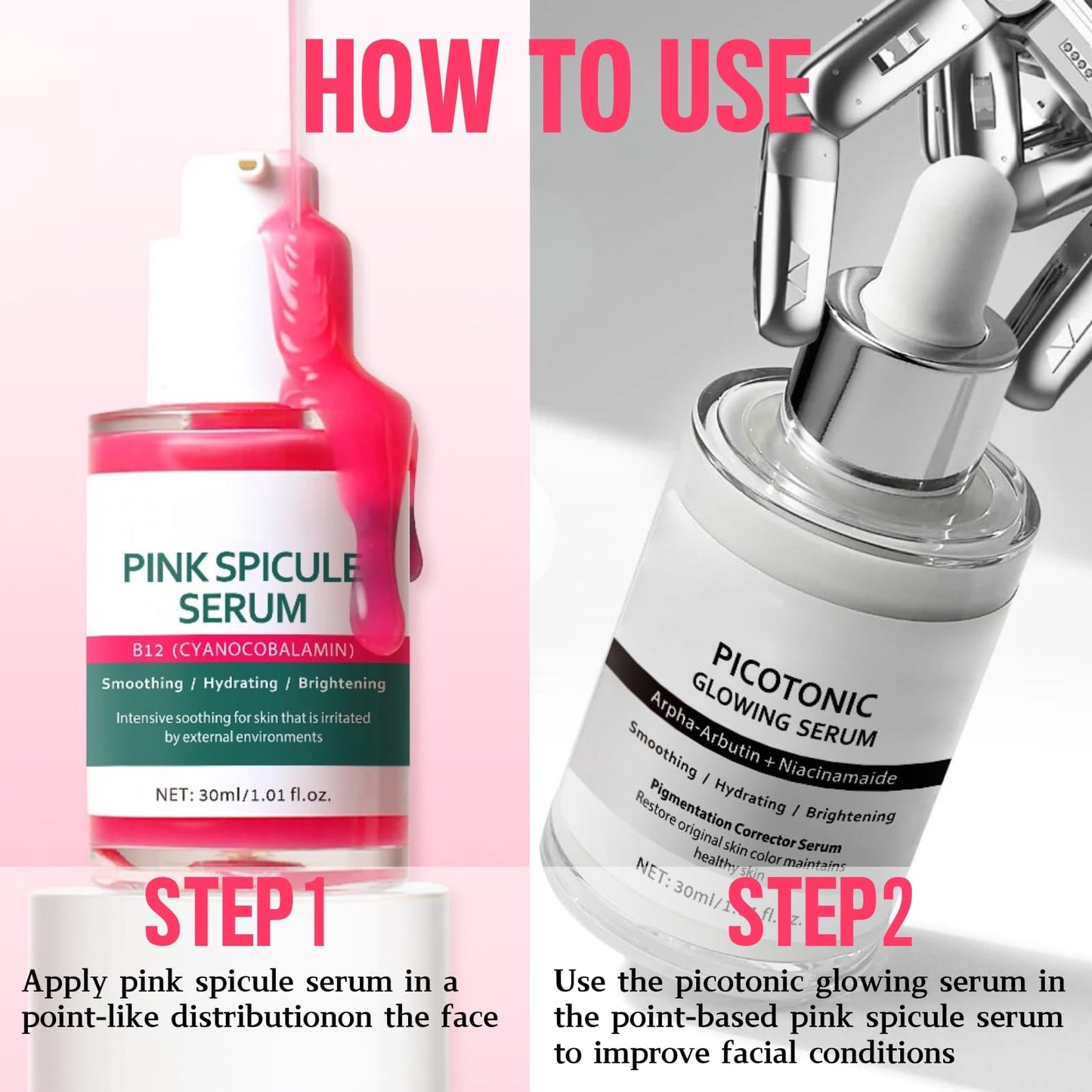Cyano Pink Spicule Serum + Picotonic Glowing Ampoule Duo - Pore & Spot Skin Care Set - Korean Skin Care Face Serum to Boost Collagen & Brighten Skin, Glass Skin Solution for Smooth Texture 2Pcs