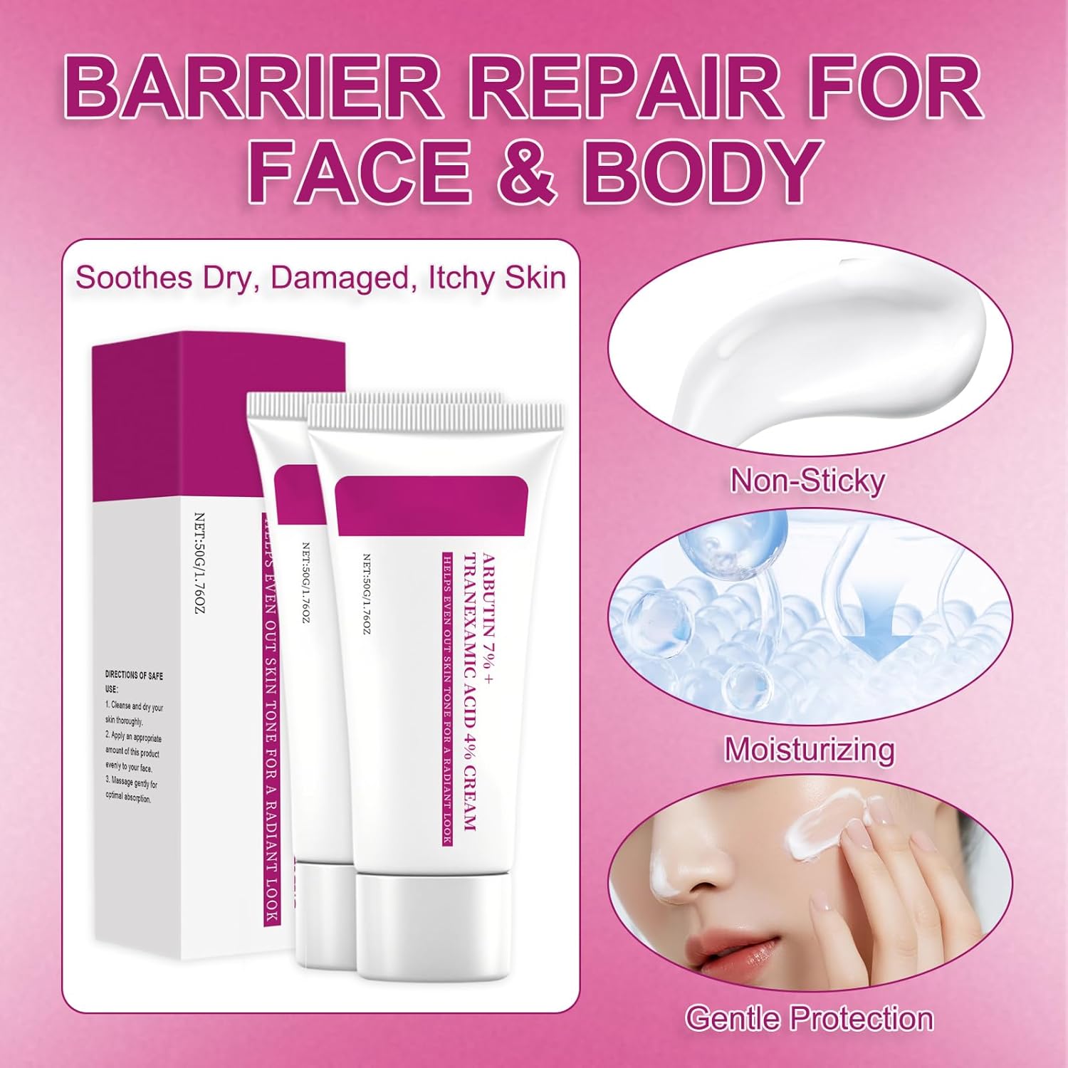 2 Pcs Arbutin 7% + Tranexamic Acid 4% Cream, Arbutin Cream for Face Moisturiser, Even Skin Tone, Gentle Skincare