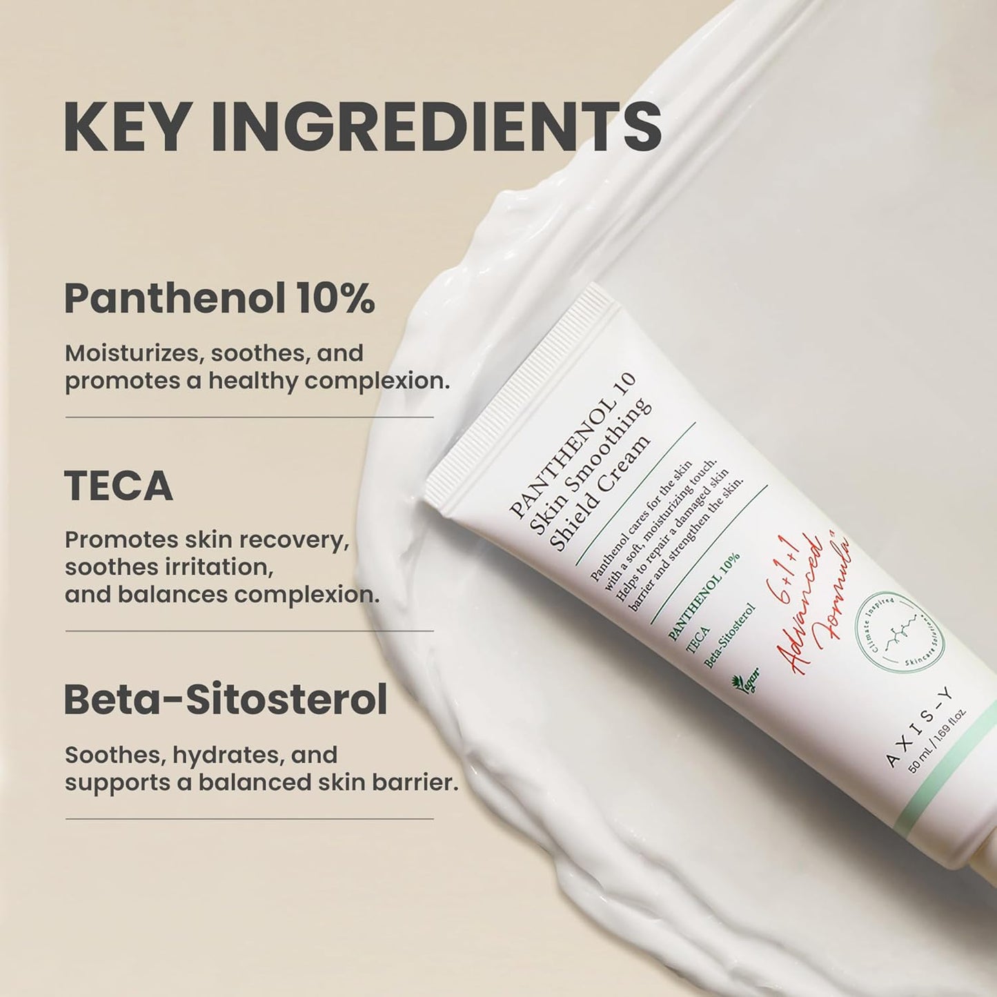 AXIS-Y Panthenol 10 Skin Smoothing Shield Cream Daily Facial Moisturizer Barrier Cream For Long Lasting Hydration & Soothing Vegan Korean Skin Care Face Lotion 1.69 Fl. Oz.