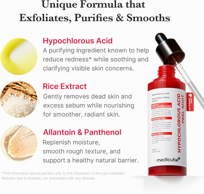 medicube Peel Shot with Hypochlorous Acid | Gentle Exfoliating Serum for Dead Skin Cells & Pores, Blackheads & Excess Sebum Control | Rice Extract, Panthenol for Hydrating & Smoothing Care | 2.7 fl.oz