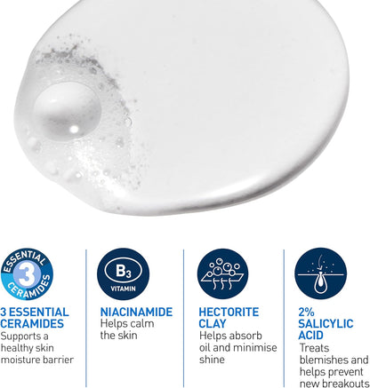 CeraVe Blemish Control Cleanser, 2% Salicylic Acid Face Wash with Niacinamide & 3 Essential Ceramides, Exfoliates & Clears Clogged Pores for Blemish-Prone Skin, Developed with Dermatologists, 236ml