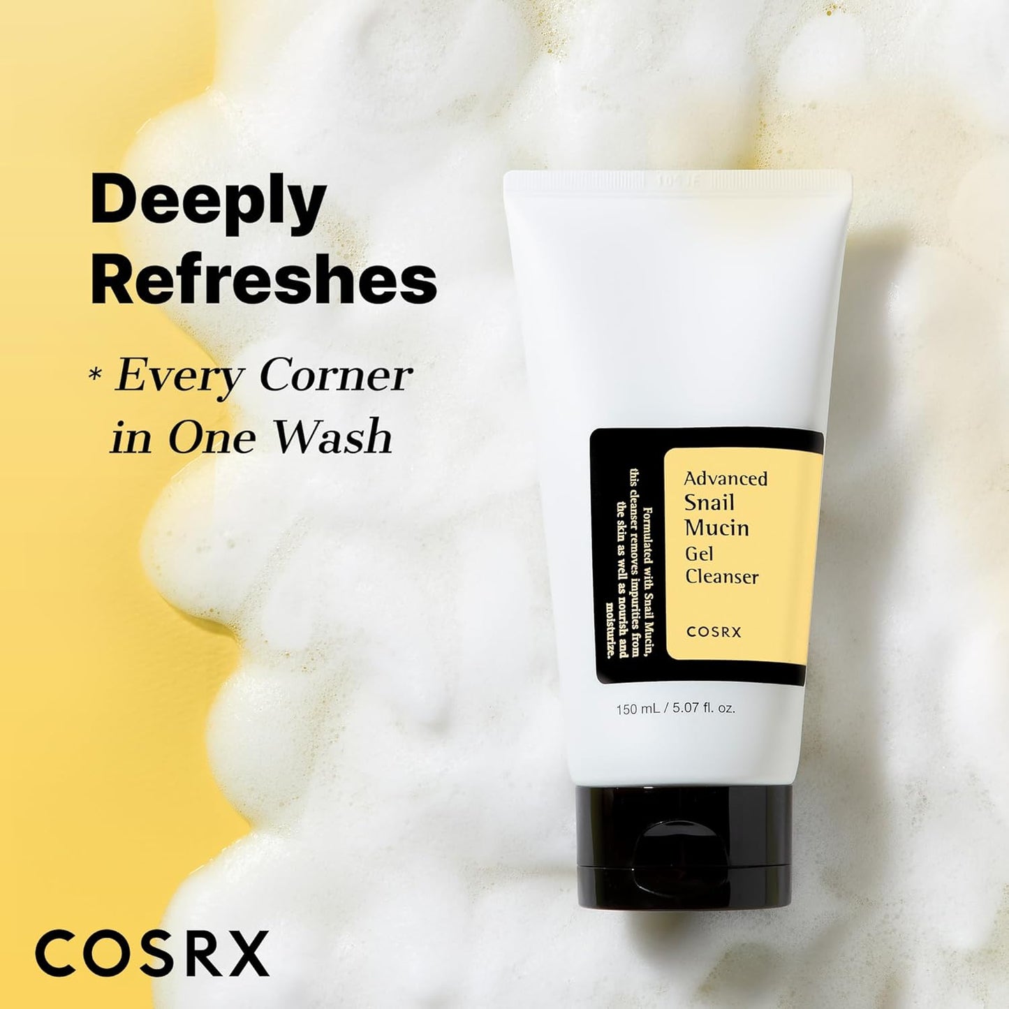 COSRX Advanced Snail Mucin Gel Cleanser, 5.07 Fl Oz / 150 mL | Rich Daily Deep Cleansing Gel for Dry & Sensitive Skin | Korean Skincare, Not Tested on Animals, No Parabens