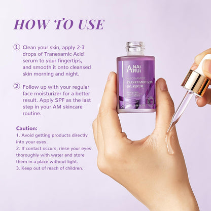 ANAiRUi 10% Tranexamic Acid Serum 30 ml, Dark Spot Correcting Serum with Tranexamic Acid + Hyaluronic Acid + Niacinamide, Targets Hyperpigmentation, Even Skin Tone
