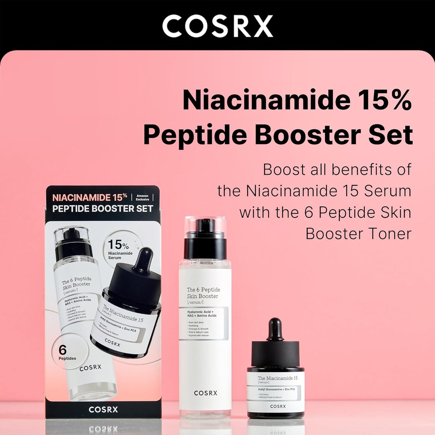 COSRX Niacinamide Peptide Booster Skincare Set, Korean Skincare Gift Set for Glowing Skin, Christmas Gifts Set & Stocking Stuffers for Teen Girls and Women, Niacinamide & Peptide Face Serum