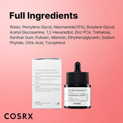 COSRX Niacinamide 15% Face Serum, Minimizing Pores & Sebums, Blemish Treatments for Discoloration, Dark Spots, Enlarged Pores, Anti-aging, 0.67 fl.oz / 20 ml, Animal Testing-Free