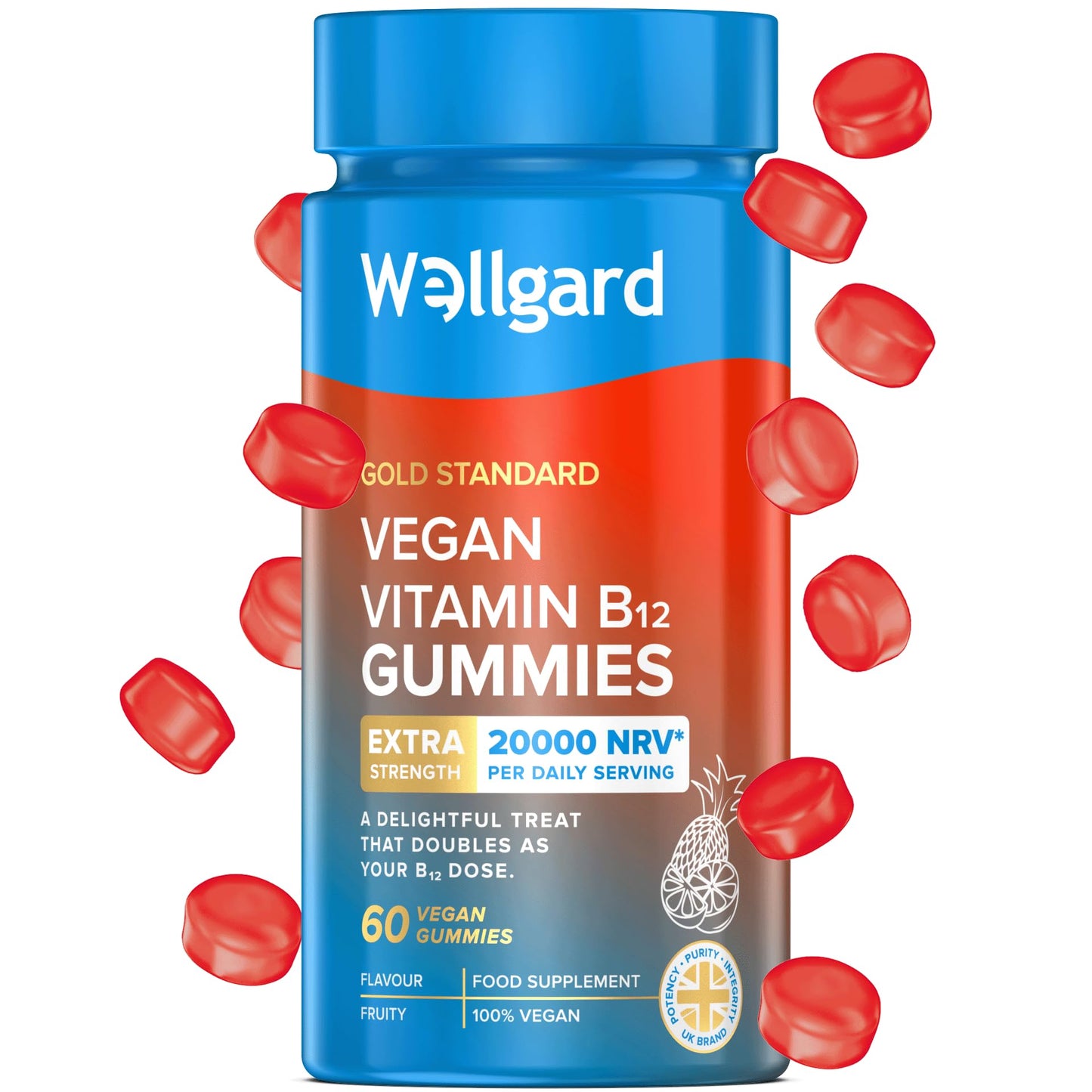 Wellgard Vegan Apple Cider Vinegar Gummies, Gold Standard 1000mg ACV Gummies with Vitamin C, Chromium and Pomegranate, Non-GMO, Gluten-Free & Gelatine-Free