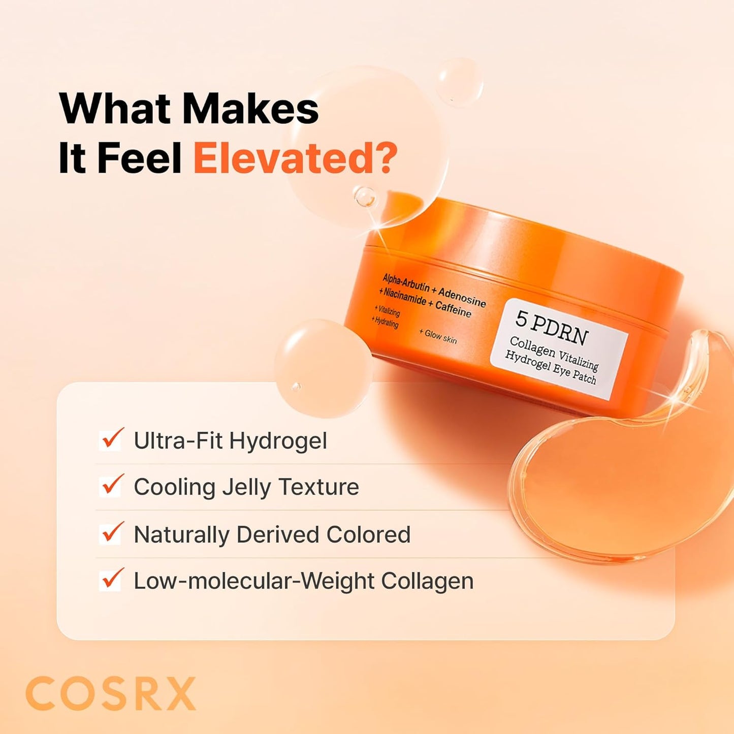 COSRX 5 PDRN Collagen Vitalizing Hydrogel Eye Patch, 60 Patches, Depuffing Under Eye Patches with PDRN, Collagen, Eye Masks for a Smoother, Refreshed-Looking Eye Area, Korean Skincare