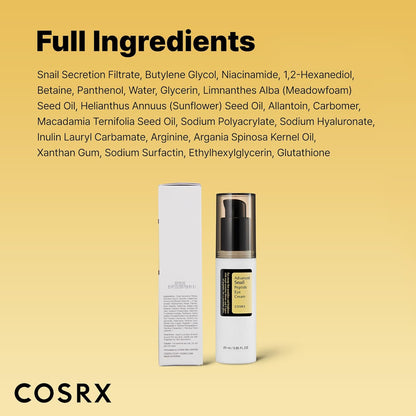 COSRX Snail Peptide Eye Cream with 73.7% Snail Mucin and Niacinamide, Brightening Korean Night Cream for Fine Lines and Dark Circles, Korean Skin Care