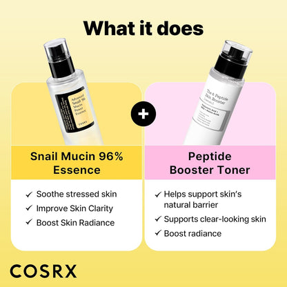 COSRX Snail Mucin 96 Peptide Booster Skincare Set, Korean Skincare Gift Set for Glowing Skin, Christmas Gifts & Stocking Stuffers for Women and Teen Girls, Snail Mucin & Peptide Face Serums