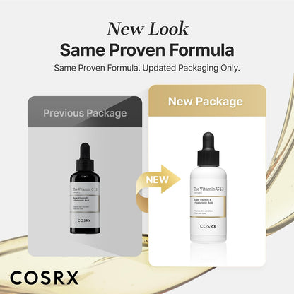 COSRX The Vitamin C 13 Serum 20ml (Renewal Edition), 13% Pure Vitamin C Vitamin E & Hyaluronic Acid, Facial Serum for Fine Lines, Uneven Skin Tone & Dull Skin, Korean Skincare