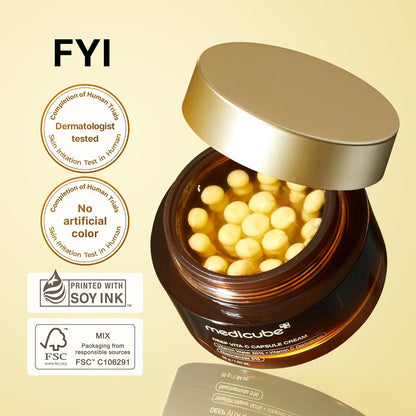 medicube Glass Skin Refining Duo at Night: medicube Deep Vitamin C Golden Capsule Face Moisturiser and Wrapping Mask Kojic Acid, Turmeric, Vitamin C Overnight Peel Off Facial Mask