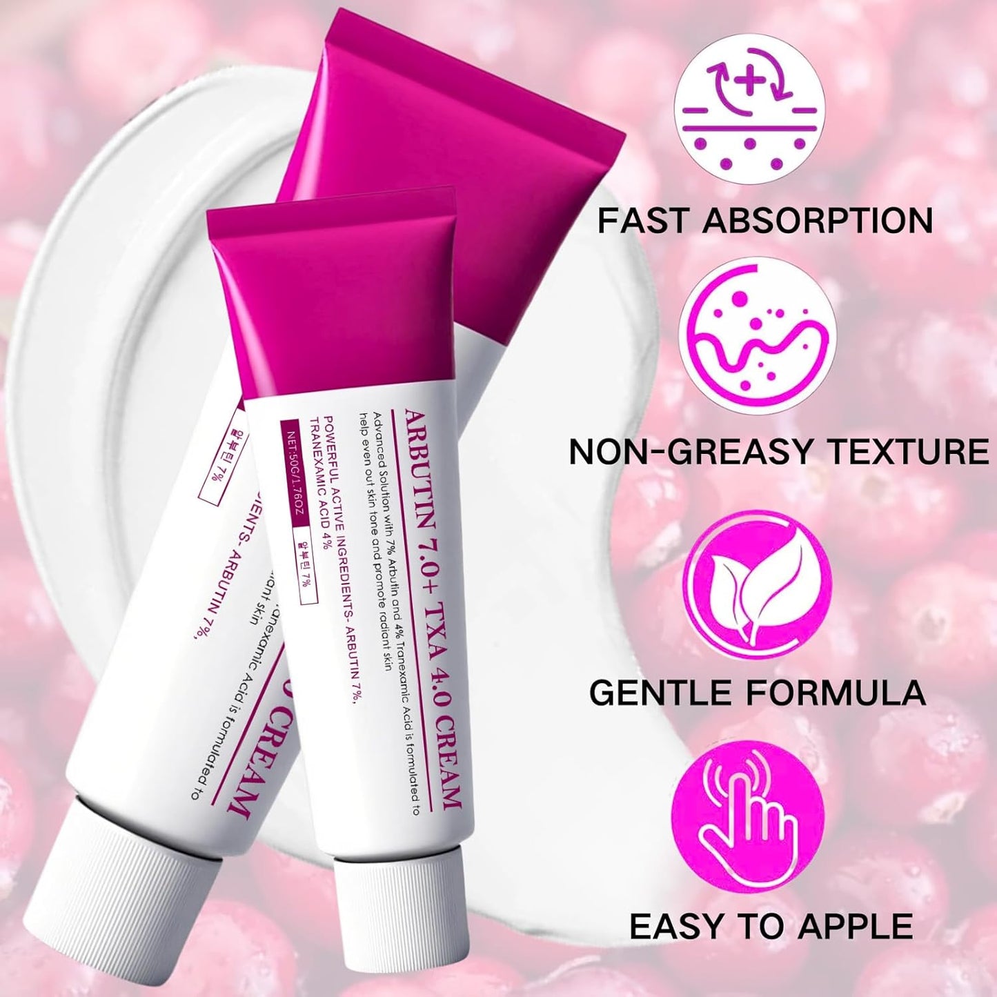 2PCS Arbutin 7% + Tranexamic Acid 4% Cream, Dark Spot Remover with Glutathione & Niacinamide, Hyperpigmentation, Skin Lightening Cream for Freckle, Blemishes, Pigmentation, Korean Skincare
