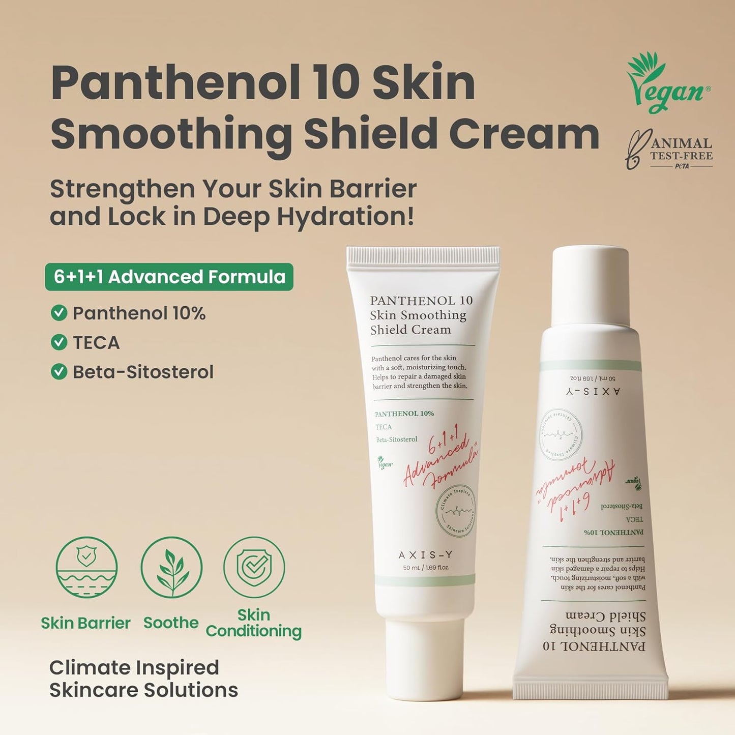 AXIS-Y Panthenol 10 Skin Smoothing Shield Cream Daily Facial Moisturizer Barrier Cream For Long Lasting Hydration & Soothing Vegan Korean Skin Care Face Lotion 1.69 Fl. Oz.