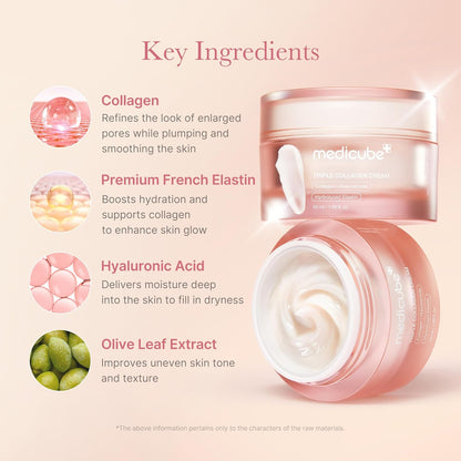 medicube Triple Collagen Cream Hydrating & Firming Moisturiser With Hyaluronic Acid, Premium Elastin, Shea Butter Wrinkle Care 1.69 Oz Triple Collagen Cream