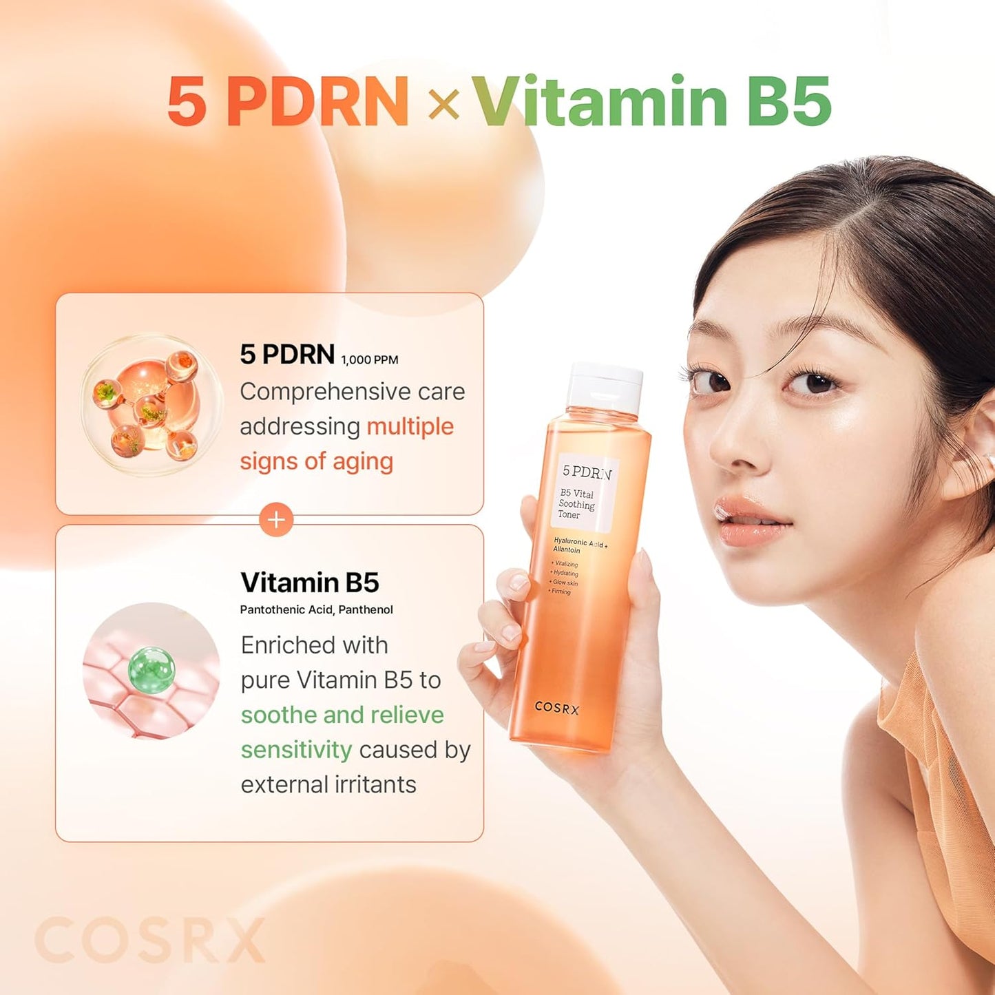 COSRX 5 PDRN B5 Vital Soothing Toner 280mL for Rejuvenating & Soothing Skin with Salmon DNA, Centella, Lactobacillus PDRN & Panthenol, Korean Skin Care