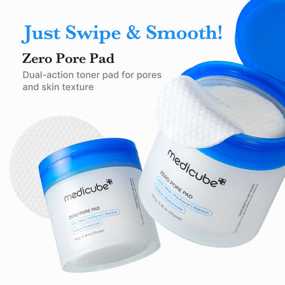 medicube Zero Pore Pads 2.0, Dual-Textured Facial Toner Pads for Exfoliation and Pore Care with 4.5% AHA Lactic Acid & 0.45% BHA Salicylic Acid, Ideal for All Skin Types, Korean Skin Care (70 units)