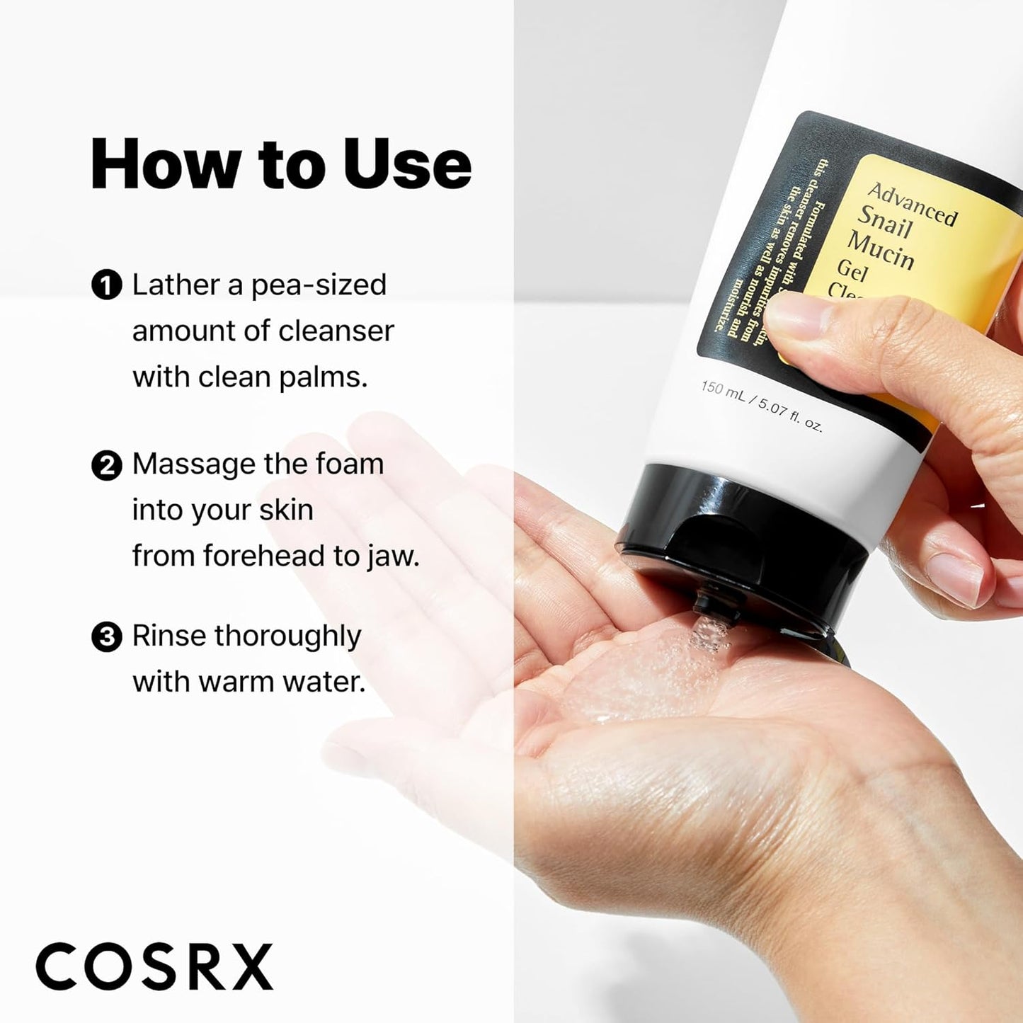 COSRX Advanced Snail Mucin Gel Cleanser, 5.07 Fl Oz / 150 mL | Rich Daily Deep Cleansing Gel for Dry & Sensitive Skin | Korean Skincare, Not Tested on Animals, No Parabens