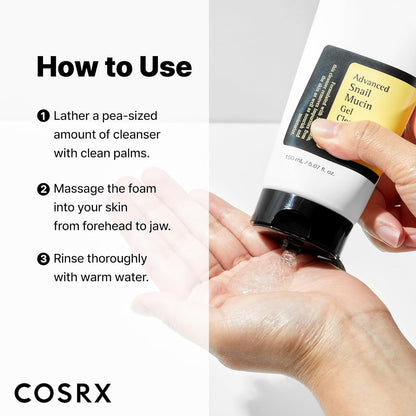 COSRX Advanced Snail Mucin Gel Cleanser, 5.07 Fl Oz / 150 mL | Rich Daily Deep Cleansing Gel for Dry & Sensitive Skin | Korean Skincare, Not Tested on Animals, No Parabens