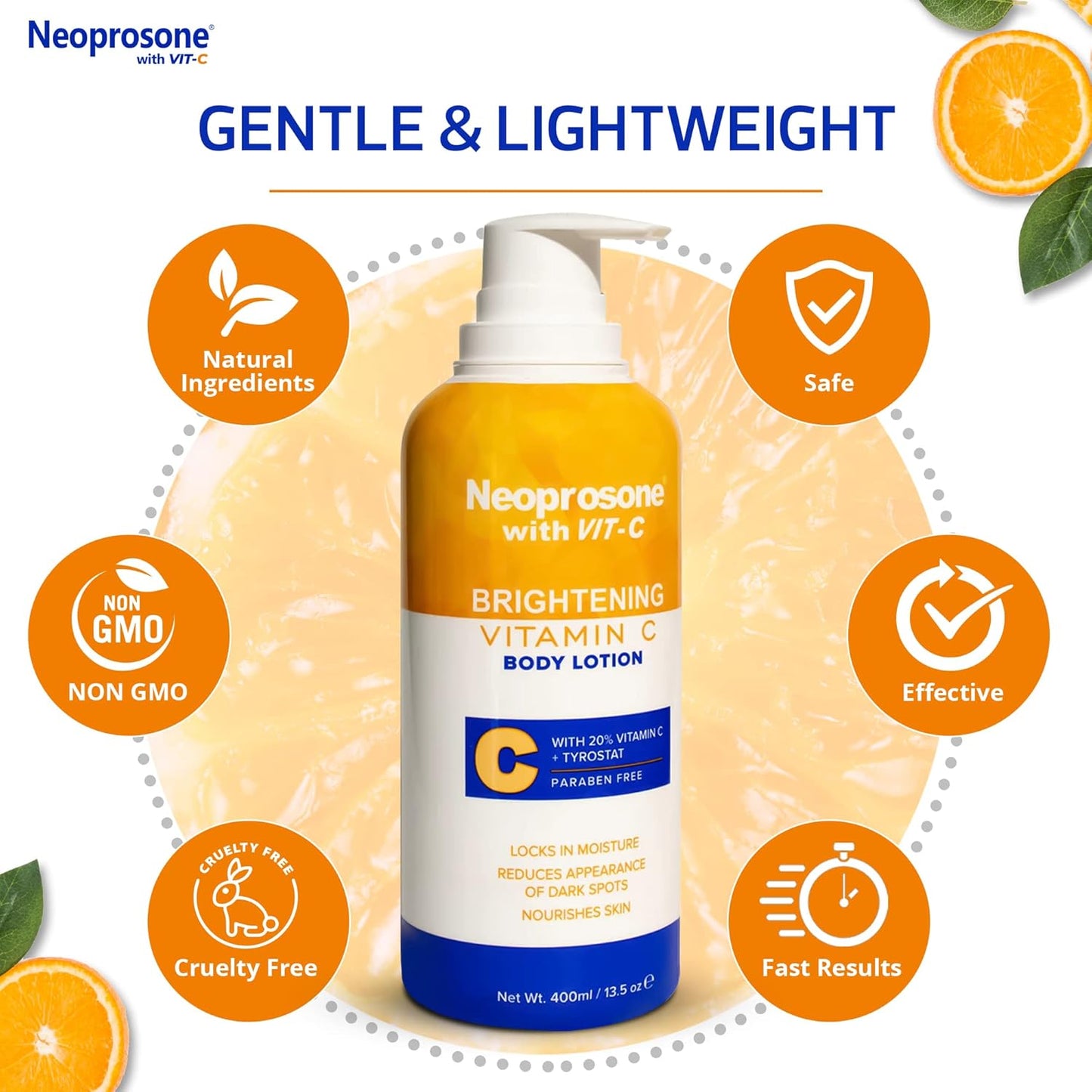NEOPROSONE Brightening Body Lotion 400ml - Formulated to Fade Dark Spots on Elbows, Knees, Neck, Body and Intimate Parts, with Lactic Acid, Alpha Arbutin Complex and Vitamin C