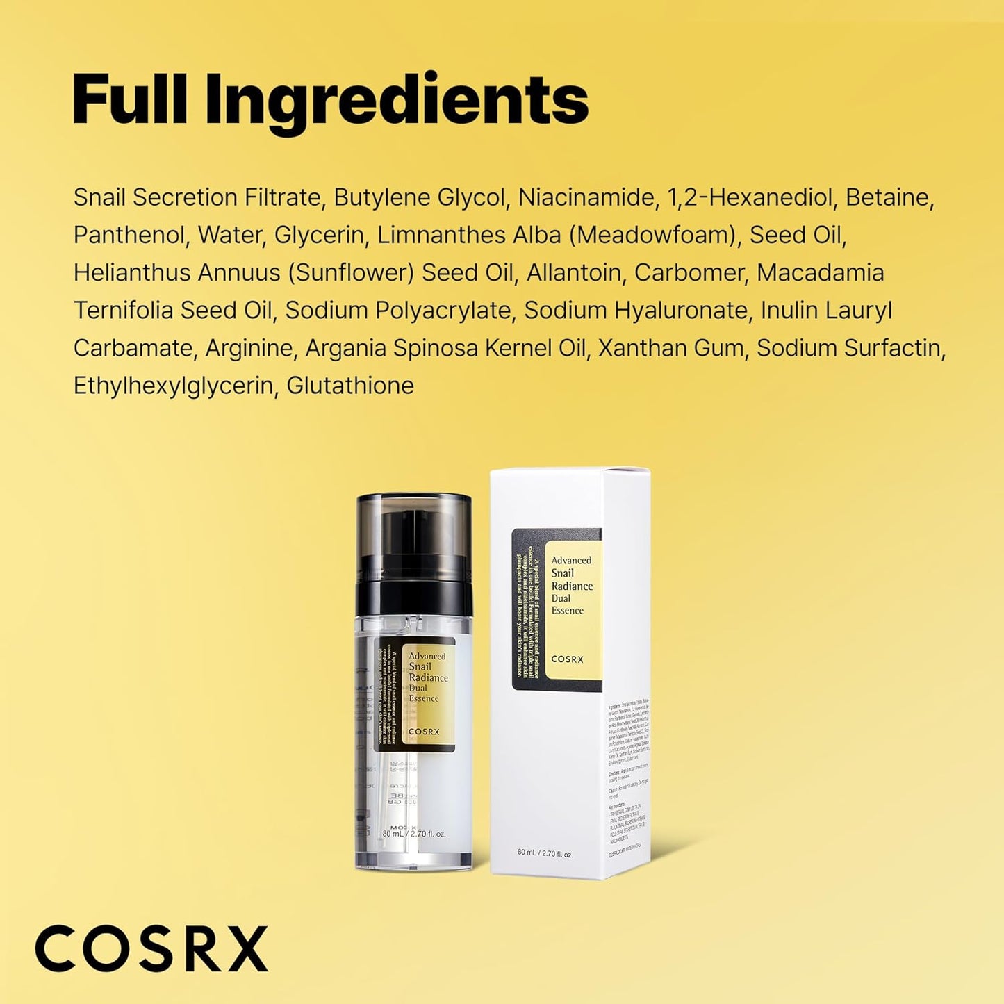 COSRX Niacinamide 5% + Snail Mucin 74% Dual Essence, Anti aging Face Serum for Dull Skin, Hydrating, Brightening, Repairing, 2.70 fl.oz / 80ml, Sensitive Skin, Not Tested on Animals, Korean Skincare