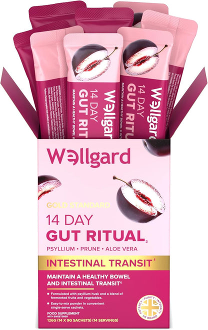 Wellgard 14 Day Gut Ritual - Daily Fibre & Digestive Enzymes Formula to Maintain a Healthy Bowel and Intestinal Transit, 14 Single-Serve Sachets