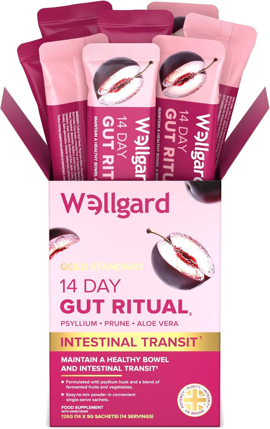 Wellgard 14 Day Gut Ritual - Daily Fibre & Digestive Enzymes Formula to Maintain a Healthy Bowel and Intestinal Transit, 14 Single-Serve Sachets
