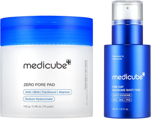 medicube Intensive Pore Care Duo: medicube Zero Pore Pads 2.0 and Zero Exosome Shot 7,500 PPM Spicule Facial Serum