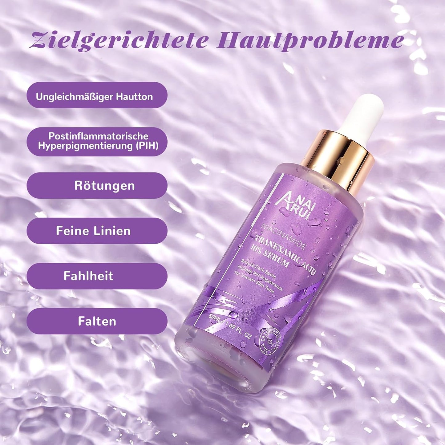 ANAiRUi 10% Tranexamic Acid Serum 50 ml, Dark Spot Correcting Serum with Tranexamic Acid + Hyaluronic Acid + Niacinamide, Targets Hyperpigmentation, Even Skin Tone