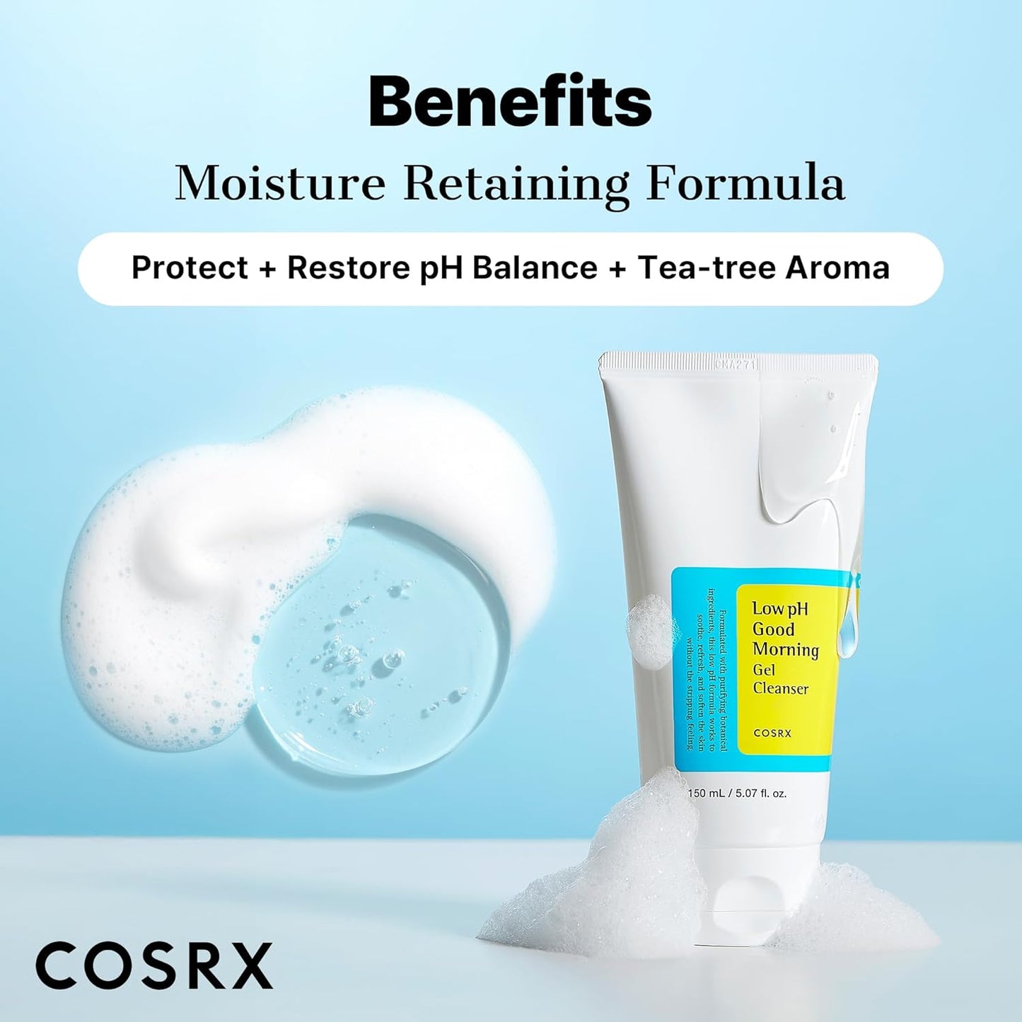 COSRX Low pH Good Morning Gel Cleanser, 5.07 fl.oz / 150ml | Mild Face Cleanser | Korean Skin Care for Acne Prone Skin, PH Balancing, Anti Acne, Breakouts Treatment