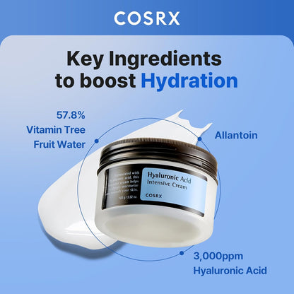 COSRX Hyaluronic Acid Moisturizing Cream, 100g, Long-lasting Hydration, Rich Moisturizer for Sensitive Skin, Korean Skin Care, Animal Testing Free, Parabens Free