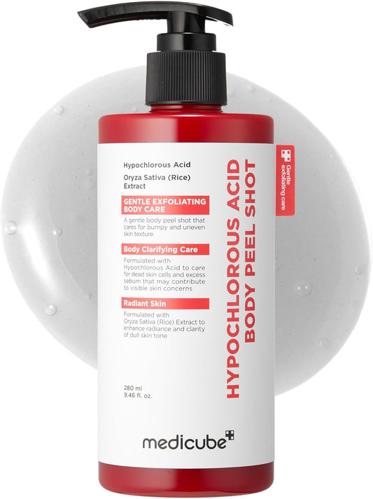 medicube Body Peel Shot with Hypochlorous Acid | Gentle Body Exfoliating Serum for Dead Skin Cells, Rough Patches & Uneven Texture | Rice Extract, Panthenol for Hydrating & Smoothing Care | 9.46 fl.oz