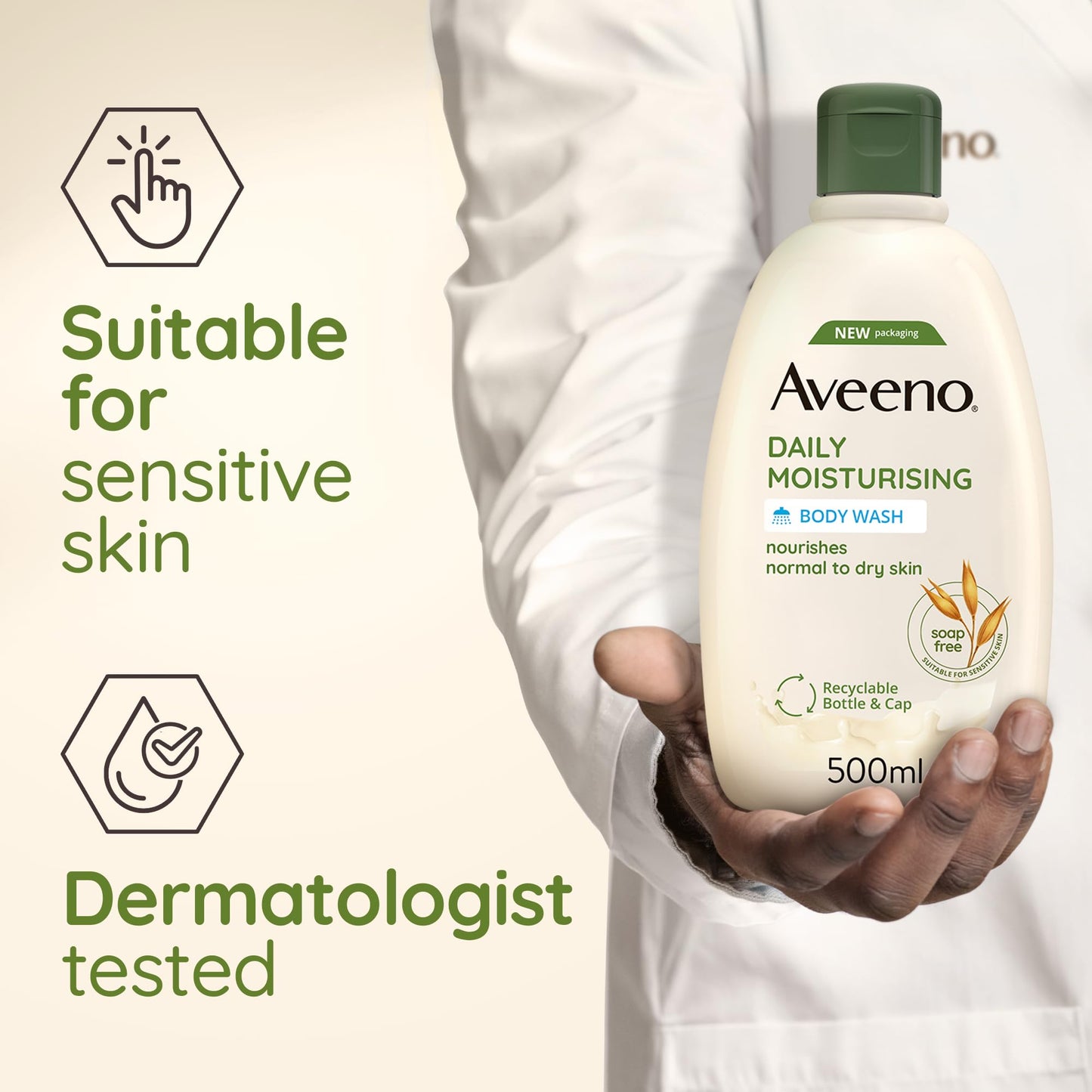 Aveeno Daily Moisturising Body Wash, With Soothing Oat, Suitable For Sensitive Skin, Gently Cleanses and Nourishes, Soap-Free, Lightly Scented, 300ml