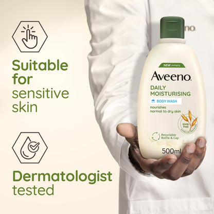 Aveeno Daily Moisturising Body Wash, With Soothing Oat, Suitable For Sensitive Skin, Gently Cleanses and Nourishes, Soap-Free, Lightly Scented, 300ml