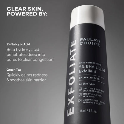 Paula's Choice SKIN PERFECTING 2% BHA Liquid Exfoliant - Face Exfoliating Peel Fights Blackheads & Enlarged Pores - for a Healthy Glow - with Salicylic Acid - Combination & Oily Skin - 30 ml