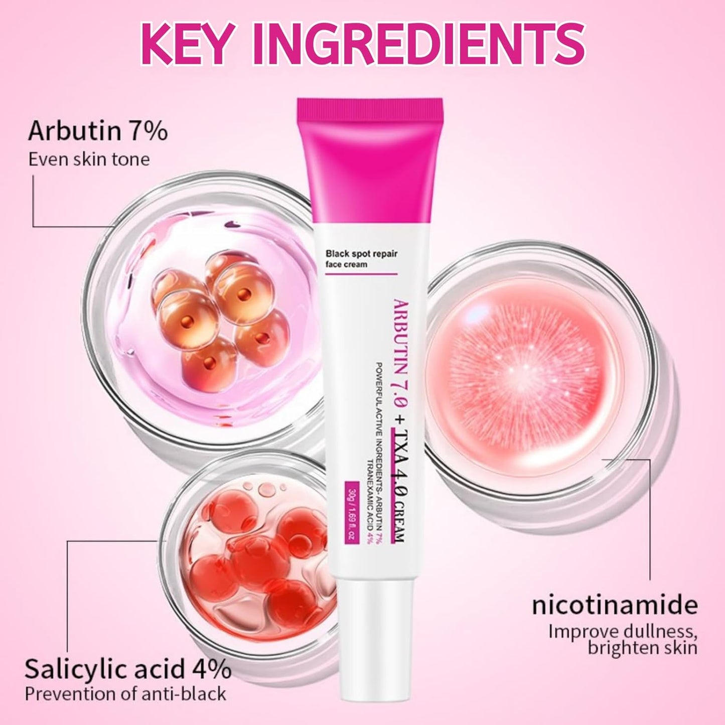 Arbutin 7% + TXA 4% Brightening Cream, Hydrating Face Moisturiser, Dark Spot Remover with Glutathione & Niacinamide, Skin Lightening Cream for Dark Spots, Blemishes, Uneven Tone & Dullness