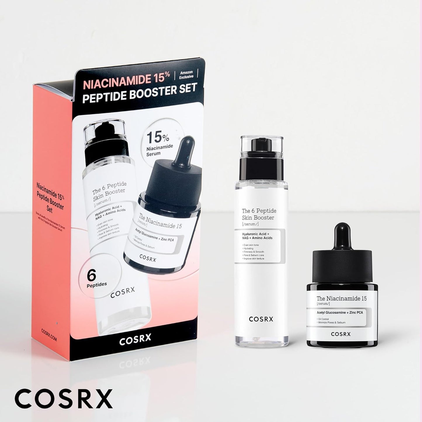 COSRX Niacinamide Peptide Booster Skincare Set, Korean Skincare Gift Set for Glowing Skin, Christmas Gifts Set & Stocking Stuffers for Teen Girls and Women, Niacinamide & Peptide Face Serum