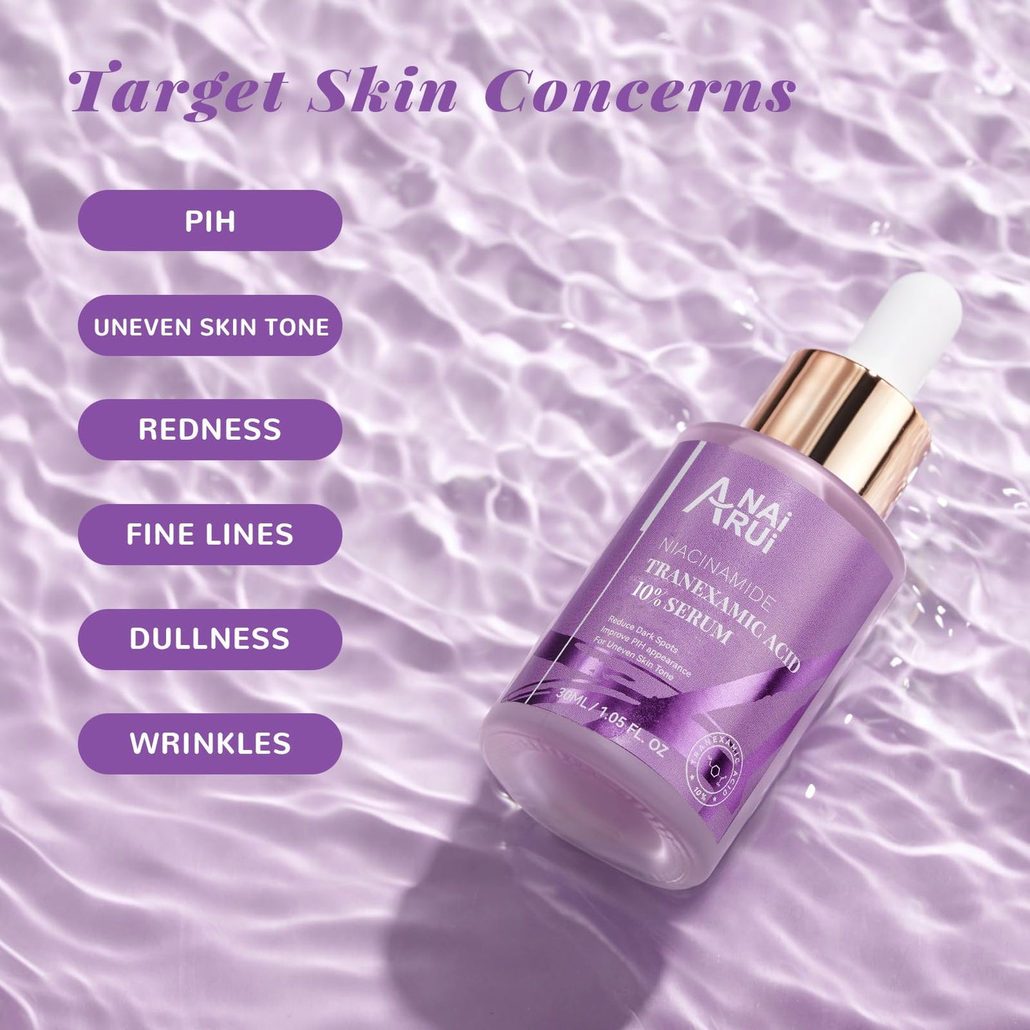 ANAiRUi 10% Tranexamic Acid Serum 30 ml, Dark Spot Correcting Serum with Tranexamic Acid + Hyaluronic Acid + Niacinamide, Targets Hyperpigmentation, Even Skin Tone