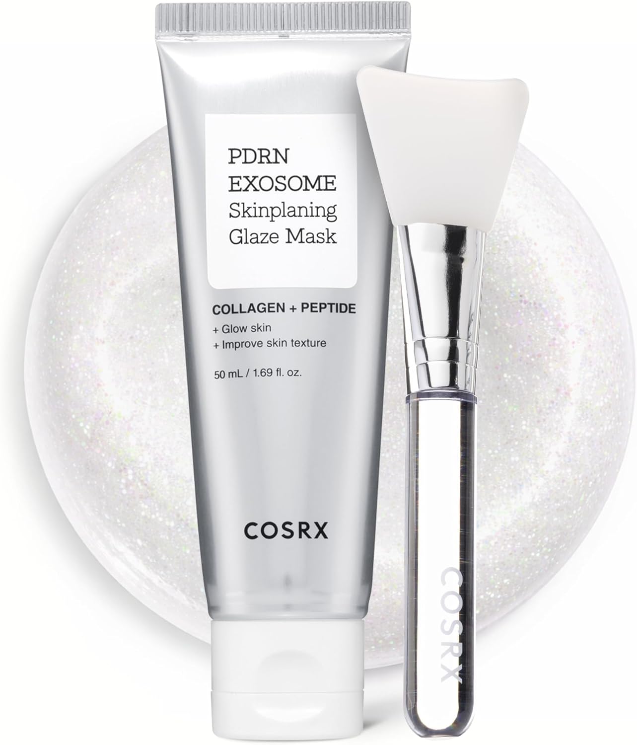COSRX PDRN Exosome Skinplaning Glaze Mask 50ml (Brush Included), Peel Off Face Mask for Glass Skin, Gentle Exfoliation, Overnight Wrapping Treatment, Korean Skincare