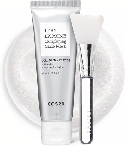 COSRX PDRN Exosome Skinplaning Glaze Mask 50ml (Brush Included), Peel Off Face Mask for Glass Skin, Gentle Exfoliation, Overnight Wrapping Treatment, Korean Skincare