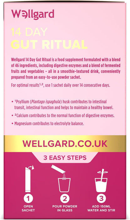 Wellgard 14 Day Gut Ritual - Daily Fibre & Digestive Enzymes Formula to Maintain a Healthy Bowel and Intestinal Transit, 14 Single-Serve Sachets