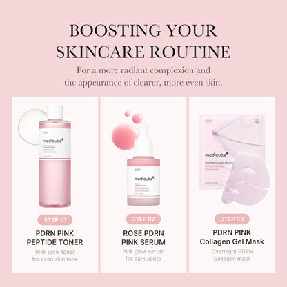 medicube Salmon DNA PDRN Pink Trio Set: Salmon DNA PDRN Pink Peptide Serum, PDRN CICA Soothing Toner and PDRN collagen jelly gel mask (4ea)