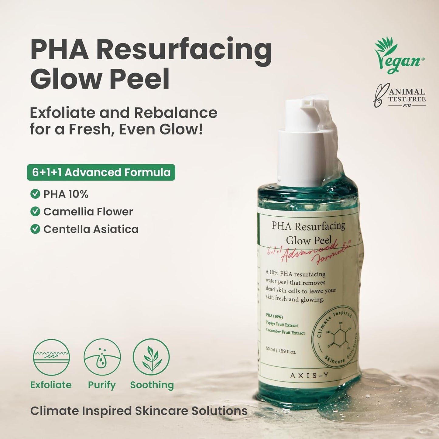 AXIS-Y Pha Resurfacing Glow Peel 10% Pha Fruit Extract Mild Peeling Gel Exfoliator Pore Minimizer For Face Vegan Korean Skin Care Glass Skin Face Peel 1.69 Fl. Oz.