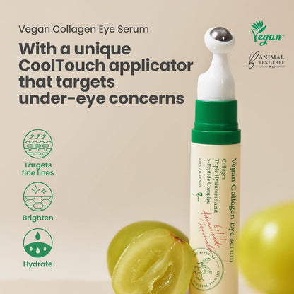 AXIS-Y Vegan Collagen Eye Serum with Triple Hyaluronic Acid & Peptides - K Beauty Roller for Dark Circles and Puffiness - Vegan Korean Skincare Eye Cream - 10ml/0.33 fl. oz.
