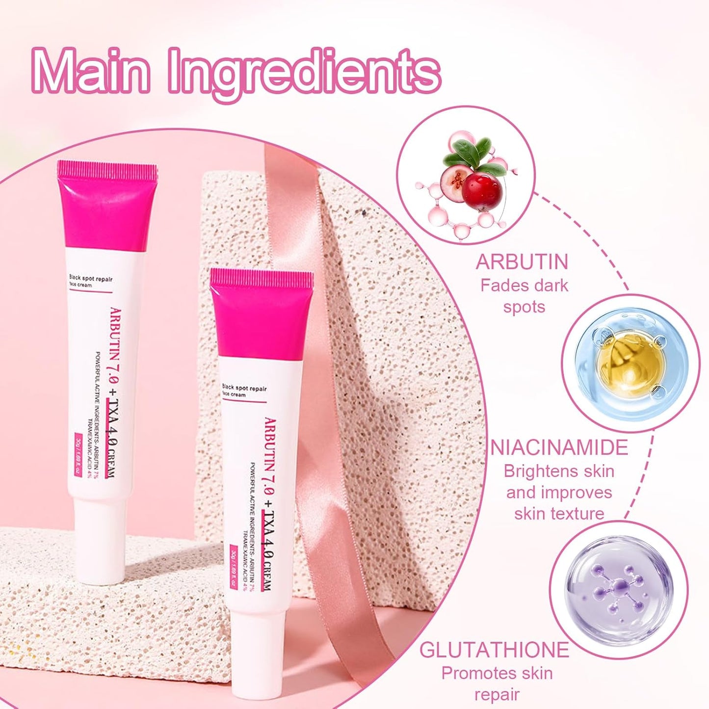 4 Pcs Arbutin 7% + Tranexamic Acid 4% Cream, Dark Spot Remover Hydrating Arbutin Cream, Helps Even Out Skin Tone for A Radiant Look, 4 * 30g