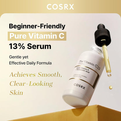 COSRX The Vitamin C 13 Serum 20ml (Renewal Edition), 13% Pure Vitamin C Vitamin E & Hyaluronic Acid, Facial Serum for Fine Lines, Uneven Skin Tone & Dull Skin, Korean Skincare