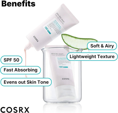COSRX Aloe 54.2 Aqua Tone-up Sunscreen SPF 50, Hydrating tinted sunscreen for sensitive skin, UV Protection, Non-greasy, Korean Sunscreen, Korean Skincare