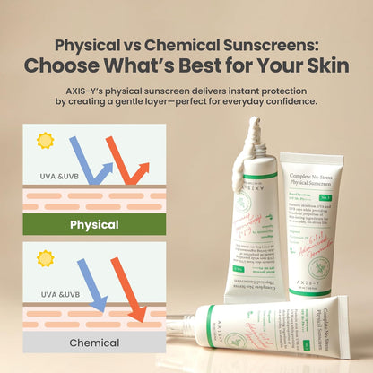 AXIS-Y Complete No-Stress Physical Sunscreen V3 - SPF 50 Face Moisturiser Mineral Sun Cream - Hydrating, Glowing, No White Cast - Vegan Korean Skincare SPF Moisturiser - 50ml/1.69 fl. oz.