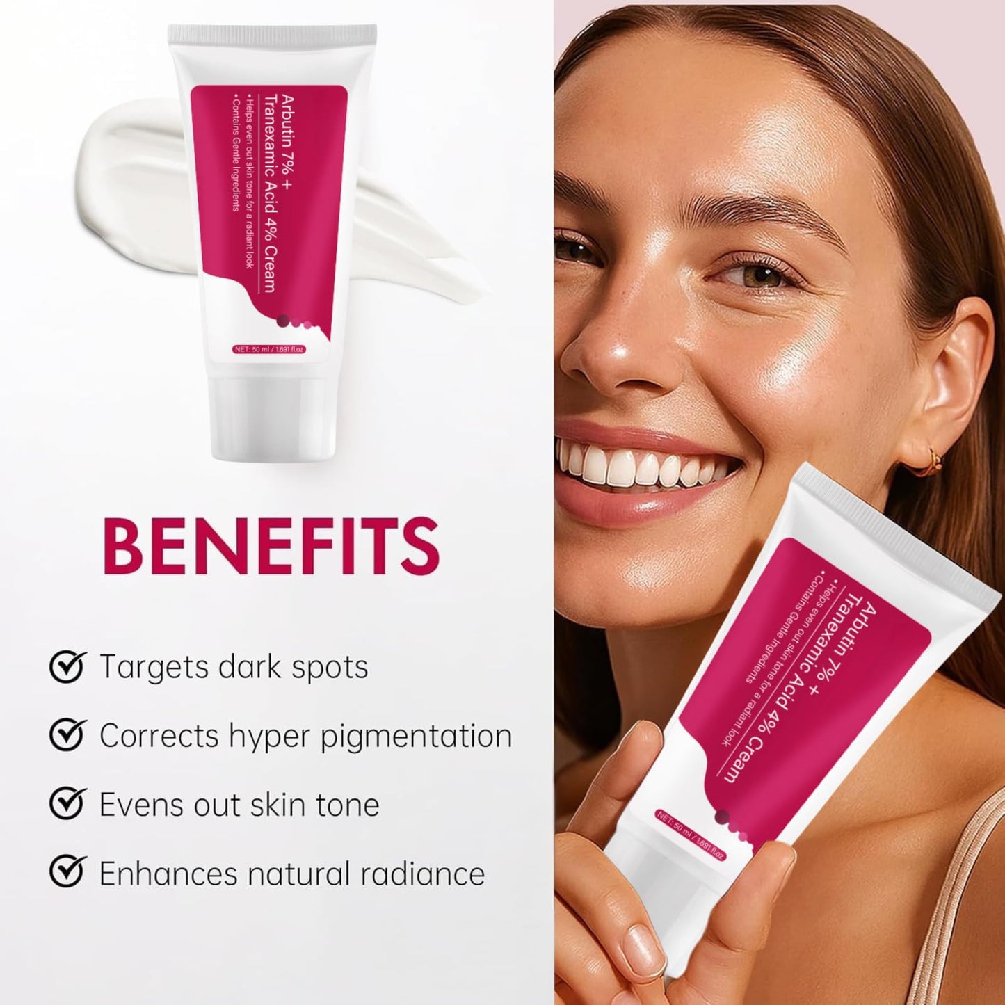 3PCS 7% Ar-butin + 4% Tranexamic Acid Cream，Dark Spot Corrector Face Cream for Women, Skin Brightening Korean Moisturiser, Anti Aging Hydrating Cream for Pigmentation, Reduces Redness，Even Skin Tone