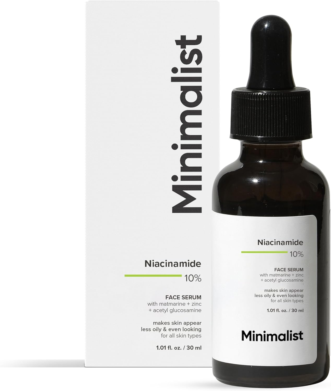 Minimalist 10% Niacinamide Face Serum for Acne Marks, Blemishes & Oil Balancing with Zinc | Skin Clarifying Anti Acne Serum for Oily & Acne Prone Skin, Transparent, 30 ml (Pack of 1)